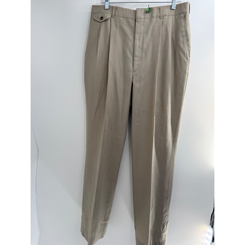 Vintage Mens 36x34 Pleated Dress Slacks Linen Blend Dacron Tan Beige Pants USA